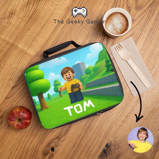 Custom Portrait And Name Gamer Lunch Bag |  Gamer Gift  | Personalized Lunchbox | Custom Lunchbox | Back To School | Travel Bag | Lunch Bag
