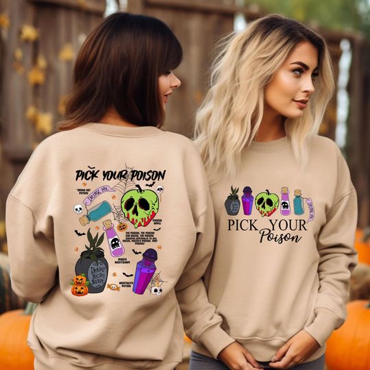 Pick Your Poison 2 Side Sweatshirt, Disney Villain Sweatshirt, Poison Apple Tee, Witch Halloween Gift, Disney Villain Sweater, Gift For Her