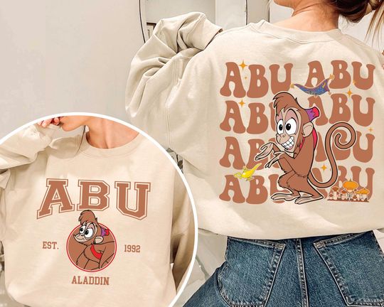 2-sided Disney Aladdin Abu Portrait Est 1992 Shirt, Funny Abu Face Shirt, Aladdin Tee, Disneyland Matching Family Shirt, Magic Kingdom Shirt