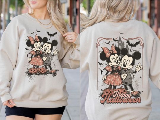 Retro Halloween Mickey and Minnie Sweatshirt, Disney Halloween Hoodie, Cute Spooky Season Crewneck, Comfort Colors Fall Disney Shirt
