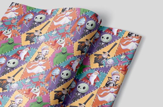 Nightmare Before Christmas Wrapping Paper Sheets -  Disney Jack Skellington Sally Oogie Boogie Zero Presents Halloween