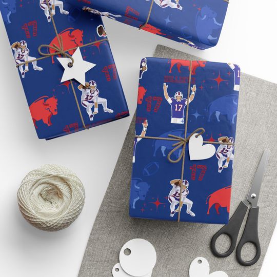 Buffalo Bills Gift Wrap  football Wrapping Paper, Football Birthday Party Supplies, Sports Fan Gift Wrap, Super Bowl Party Decor.