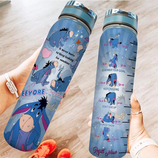 Eeyore Water Tracker Bottle 32oz, Disney Motivational Bottle, Cute Winnie The Pooh Characters Drink Bottles, Eeyore Donkey Water Bottle