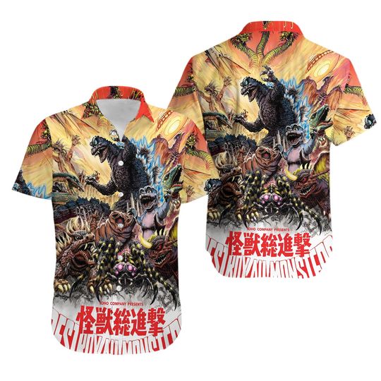 god zilla Movie Hawaiian Shirt Summer Beach Aloha Shirt