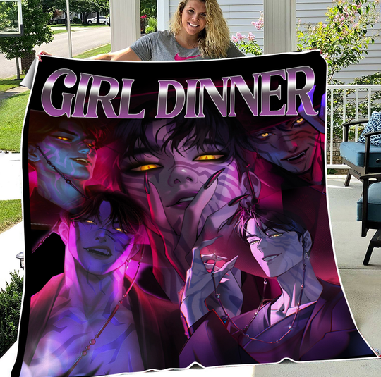 Girl Dinner Saja Boys Jinu Vintage Style Kpop Demon Hunters Fleece Blanket for Couch, Chair, or Bed, Back To School Gift For Kids