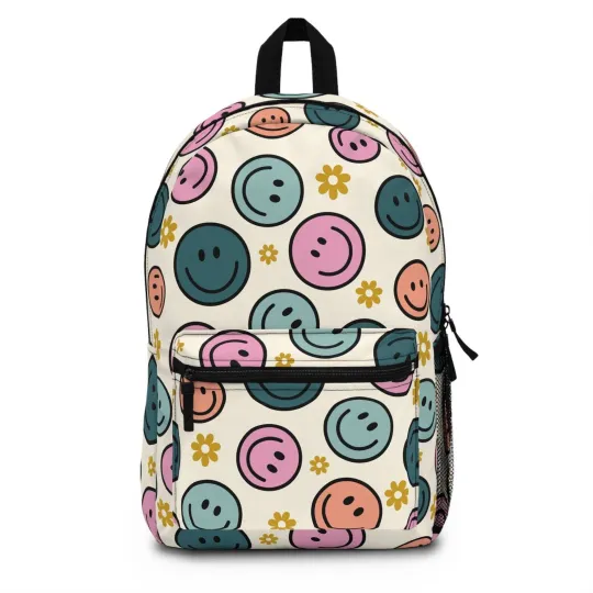 Smiley face Backpack Back to School Gift for Student Gift For Teen Retro