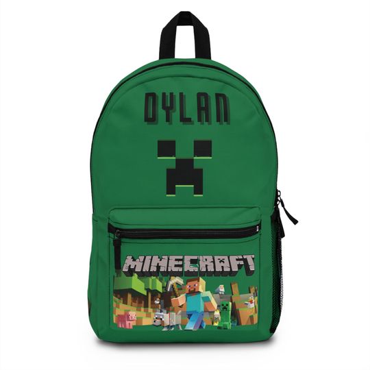 Minecraft Personalized Backpack - Custom Kids Name - Kindergarten, Pre-school, Back to School - Gamer Gift, School Bag, Student Bookbag,
