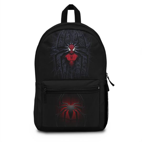 Superhero Black Red Backpack Spider Waterproof, Marvel Gift, Comic Book Bag, Travel Gear, School Supplies, Laptop Holder