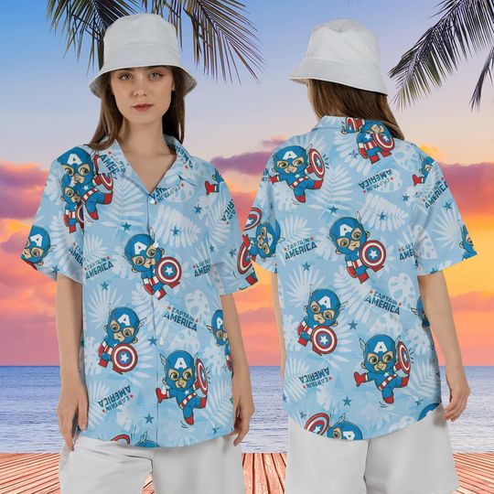 Captain America Hawaiian Shirt, Disney Captain America Hawaii Shirt, Summer Vacation Hawaii Shirt, Aloha Hawaiian Shirt