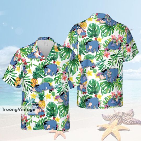 Custom Eeyore Button Shirt And Shorts, Winnie The Pooh Hawaiian Shirt, Disney Movie Tropical Shirt, Gift For Her