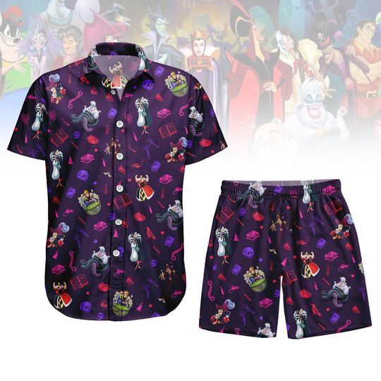 Disney Villains Characters Button Shirt, Maleficent Ursula Hawaiian Shirt, Beach Shorts, Disney Halloween Summer Shirt, Spooky Shirts