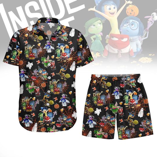Inside Out Halloween Hawaiian Shirt, Disney Emotion Characters Button Shirt, Disney Halloween Inside Out Hawaii Shirt/Short