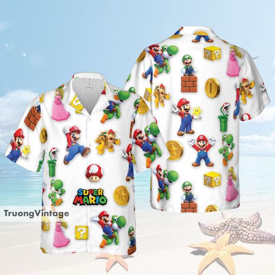 Personalized Super Mario Hawaiian Shirt, Super Mario Luigi Birthday Girl Shirt, Super Mario Birthday Boy Shirt