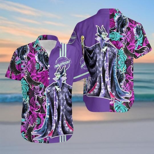 Maleficent Button Shirt, Disney Villains Hawaiian Shirt, Disney Halloween Beach Shirt, Spooky Season Vacation Shirt For Women