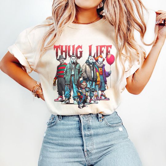 Vintage Thug Life Horror Movie Shirt, Movie Killer Shirt, Scary Halloween, Horror Friend Tee, Retro Halloween Vibes Shirt