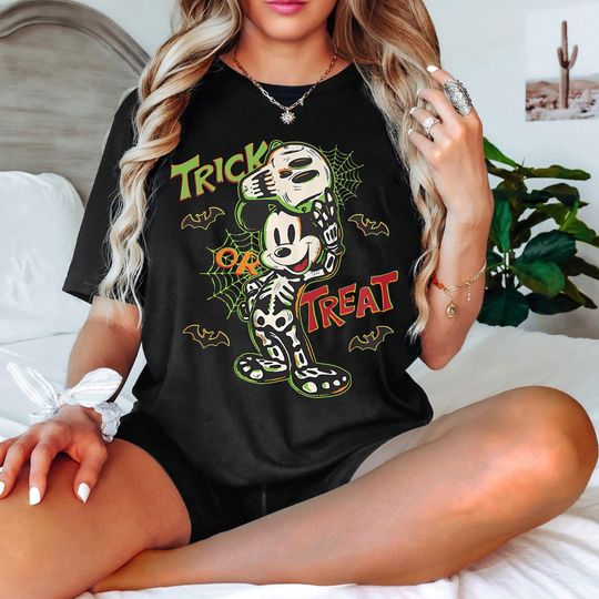 Retro Mickey Halloween Trick Or Treat Shirt, Mickey Skeleton Halloween Shirt, Disney Halloween Party Shirt, Halloween Matching Shirt