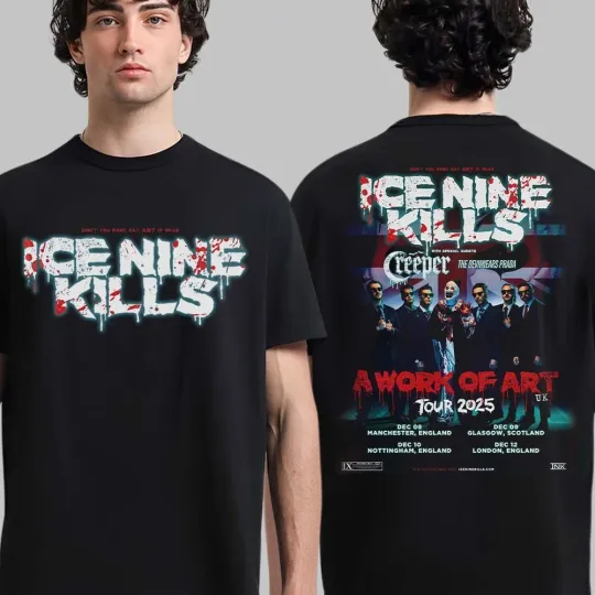 Ice Nine A Work Of Art Tour 2025 UK Tour Dates T-Shirt, Gift for Fan.