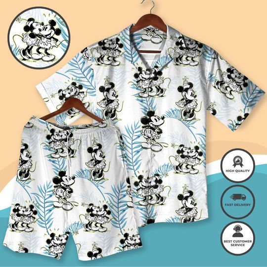 Minnie Mouse Hawaiian Shirt & Shorts  Cartoon Vacation Outfit, Cute Summer Matching Set, Unisex Beachwear, Beach Shirt, Summer Shirt