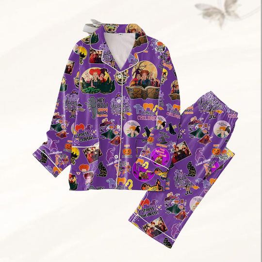 Halloween Hocus Pocus Pajamas Set, Sanderson Sisters Holiday Pajamas, Disney Halloween Just A Bunch Pjs, Spooky Witch Movie Loungewear