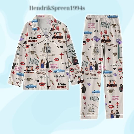 The Vampire Diaries Pajamas Set, Damon Salvatore Pajamas Set, Hello Brother Pajamas, Salvatore Brothers Pajamas, TVD Gift