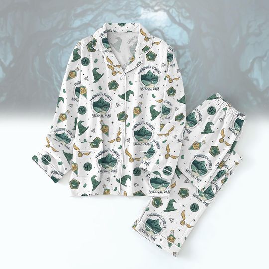 Forbidden Forest National Park Pajama Set, Wizard Fantasy Pajamas, Cozy Book Lover Sleepwear, Magic Pajamas, BookTok Merch