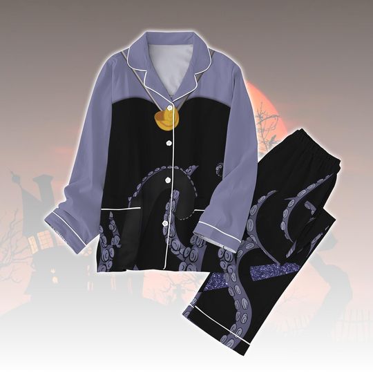 Ursula Costume Pajamas Set, Villain Sleepwear Pajamas For Her, Little Mermaid Inspired Pajamas Family, Spooky Disney Pajamas For Fan