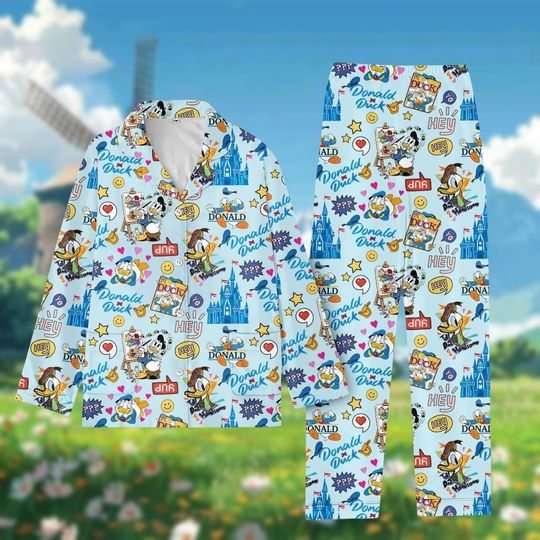 Donald Duck Pajamas Set, Disney Duck Sleepwear Set, Disney Cartoon Holiday Pajamas, Magic Kingdom Matching Loungewear For Family
