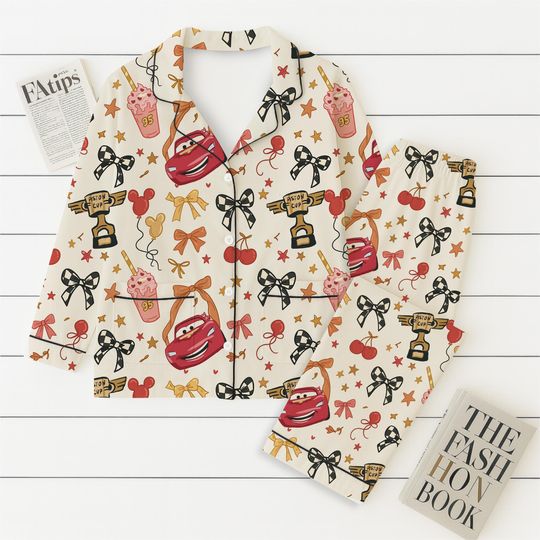 WDW Car Pajamas Set, Racing Car Homewear, Cartoon Character Sleepwear, Lightning Fast Trophy PJS, Cartoon Car Fan Gift, Halloween PJS
