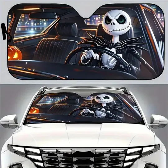 Jack Skellington Riding Car Nightmare Before Christmas Car Windshield Sun Shade