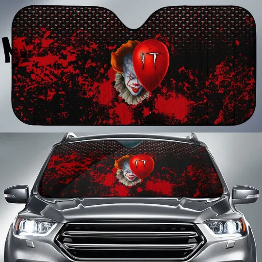 IT Pennywise Horror Clown Red Balloon Red Blood Car Windshield Sun Shade