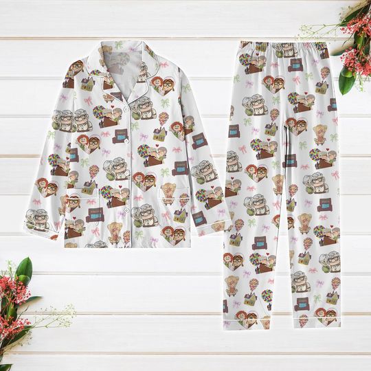 Carl And Ellie Pajamas, Coquette Bow Up Valentine Shirt, Disney Pixar Pajamas, Anniversary Gift, Valentine's Day Pj Set, Gift For Her