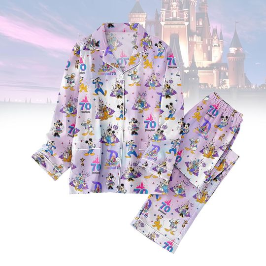 Disneyland 70th Anniversary Pajamas, Mickey Mouse Pink Sleepwear Set, Cute Disney Bedtime Outfit, Disneyland 70th Shirt
