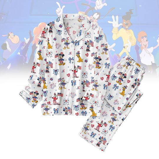Mickey and Friends 4th of July Pajamas Set, Happy Independence Day Pajamas Set Mom, Disney Epcot Pajamas, Pajamas Gift For Mom