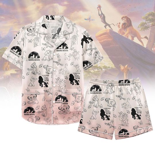 Disney Lion King Pajamas, Hakuna Matata Women Pajamas, Simba Timon Pumbaa Silk Pajamas, Magic Kingdom Gift