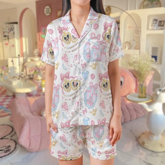 Magic Kingdom Pijama Set,Heart locket, Magical world,Minnie Mouse ears, Coquette bow Locket,Minnie castle, magic kingdom