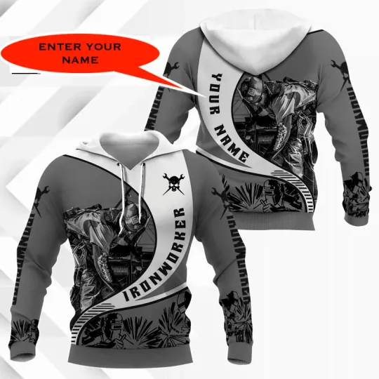 Premium D Print Personalized Grey Ironworker Shirts MEI
