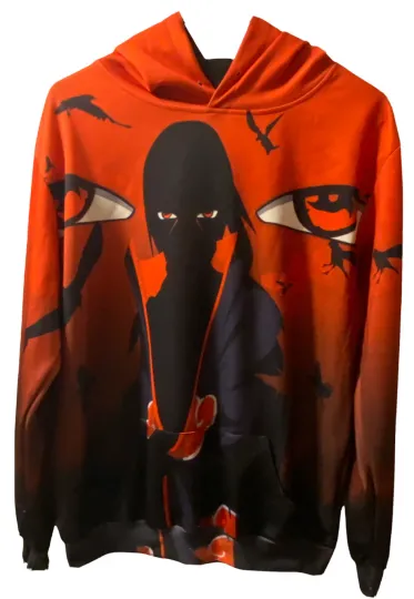 Narutoo Uchiha Itachi Mangekyo Sharingan Large Hoodie Hooded Sweatshirt EUC