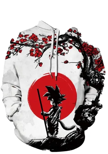 Men Hoodie Pullover Hooded Goku White Red Sweatshirt Tee TShirt Soft LightWeight
