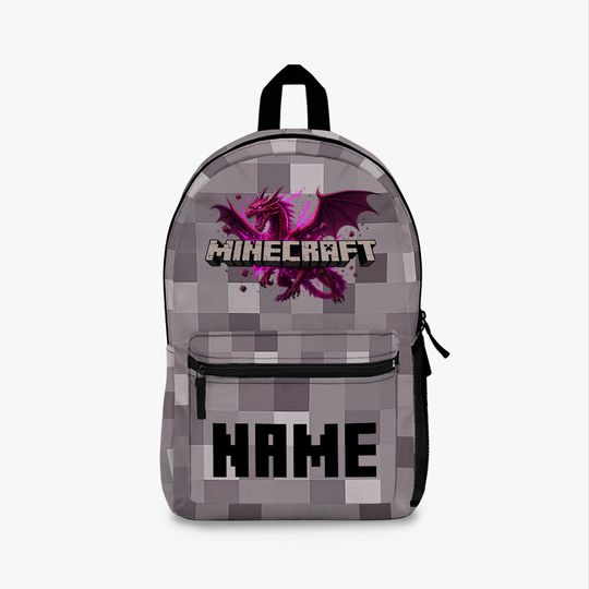 Minecraft Dragon Backpack for Kids, Gaming School Bag with Custom Name, Pixel Art Ender Dragon