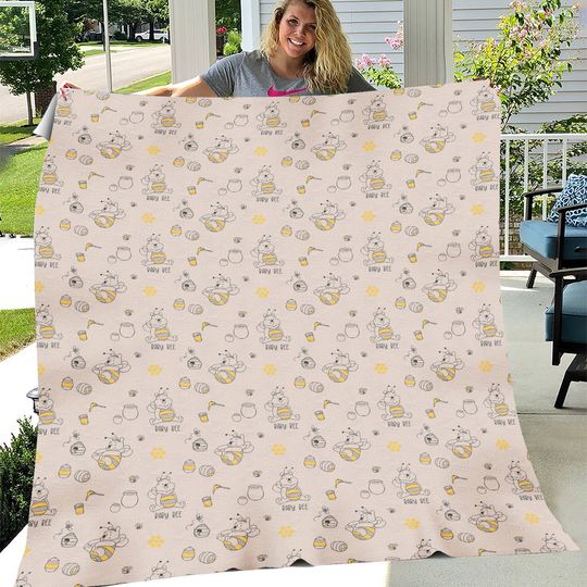 Springs Creative, Winnie the Pooh, Honeybee Toss, Anti-Pill Polar fabric by the Yard, Blanket fabric, Tan Fleece, CP80136
