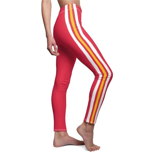 Mid Rise Leggings Kansas City Football - Red with White, Red, and Gold stripes