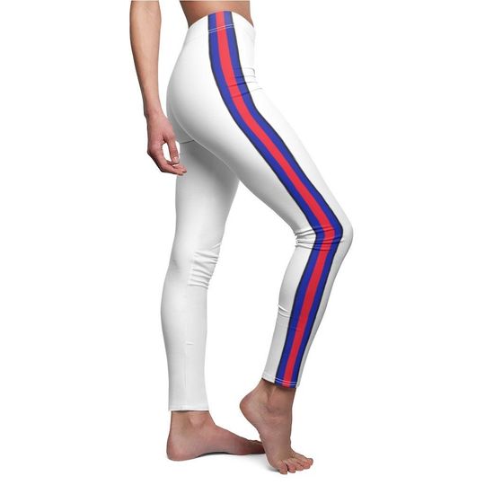 Mid Rise Leggings Buffalo Football - White with Navy, Blue, and Red stripes
