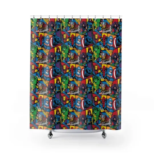 Marvel Avengers Shower Curtain, Iron Man, Black Panther, Thor, Captain America
