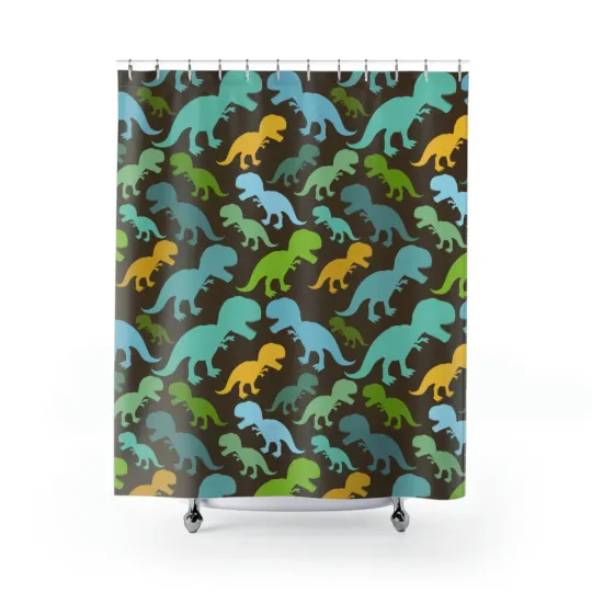 T-Rex Dinos Shower Curtain, Bathroom Shower Curtain, Dinosaur Tyrannosaurus Rex