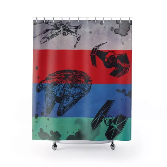 Star Wars Ships Shower Curtain, Millennium Falcon, X-Wing, Tie Fighter