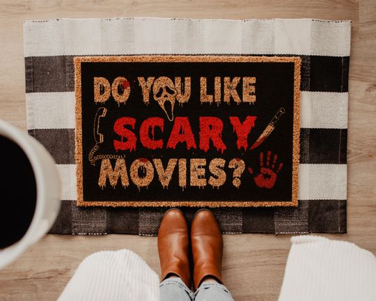 Do You Like Scary Movies Doormat | Scream Doormat | Horror Movie Fan Housewarming Gift | Halloween Doormat | Halloween Door Decor