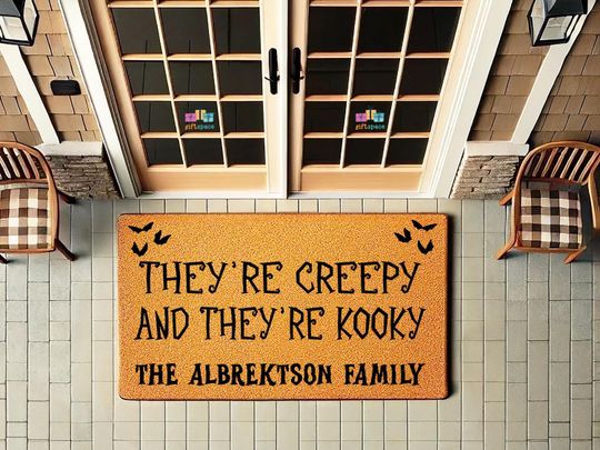 Custom Doormat - They're Creep and They're Kooky - Halloween Decor - Pumpkin Spice - Spooky Season - Last Name Doormat - Halloween Fall 4633