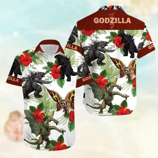 god zilla Hawaiian Button Down Shirt