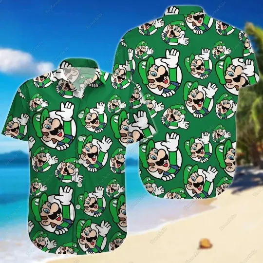 Super Mario Luigi Hawaiian Button Down Shirt