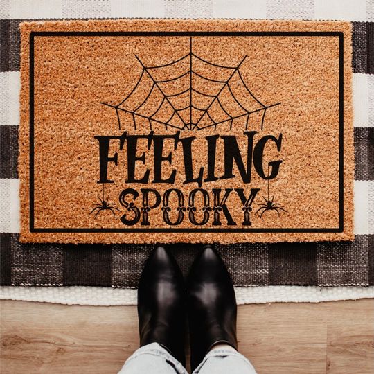 Feeling Spooky Doormat, Funny Halloween Welcome Mat, Cute Spider Web Entry Rug, Fall Porch Decor, Spooky Season Front Door Mat